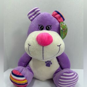 World plush Purple and White Plush Bear Toy size 10” brand new w tags